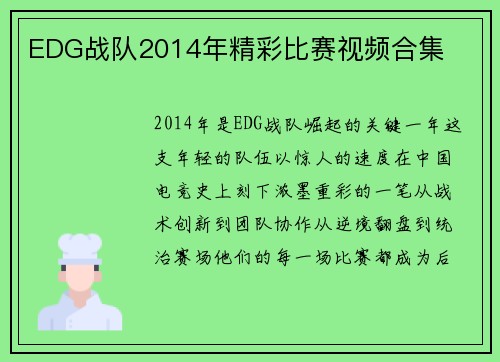 EDG战队2014年精彩比赛视频合集